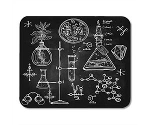 Tapis de Souris Laboratoire linéaire Objets Vintage de la Science Objets de Doodle Croquis De Nouveau à l'école Alchimie Chimie Occulte Tapis de Souris