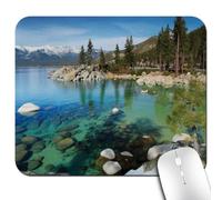 Tapis de souris Lake Tahoe, lieux américains pittoresques montagnes avec rochers de neige dans le lac Californie Tapis de souris d'été