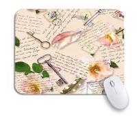 Tapis De Souris Lettres Fleurs Sauvages Timbres-Poste Aquarelle Plumes Clés Bureau Tapis Souris Moderne Tapis Souris, pour Maison, Jeux, 25 x 30cm