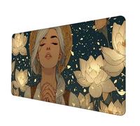 Tapis de Souris Lotus Tapis Souris XXL 900 x 400 mm, Imperméable Mousepad Femme Motif Bords Cousus Conception Accessoire Bureau Base en Caoutchouc Antidérapant Surface pour Gamer, Bureau -hjw250615