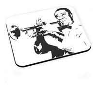 Tapis de souris Louis armstrong noir & blanc trompette jazz Noir