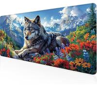 Tapis De Souris Loup,Sous Main Bureau Grappes Fleurs Tapis De Souris XXL Gaming 1000x400x3mm Protege Bureau Base AntidéRapante,Durable ImperméAble Tissu Texturé Microtissu AméLiore PréCision Y1-675