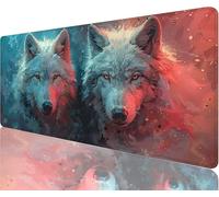 Tapis de Souris Loup Tapis de Souris Gaming xxl 600x400x3mm, Mystère Mouse Pad Imperméable et Antidérapant les Bords à Double Couture Assurent Durabilité, Tandis Tissu Microfibre Cadeaux Homme N1-1178