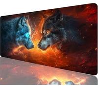 Tapis de Souris Loup Tapis de Souris Gaming XXL 700x300x3mm, Flamme Mouse Pad Imperméable et Antidérapant Les Bords à Double Couture Assurent Durabilité, Tandis Tissu Microfibre Cadeaux Homme N1-1177