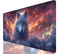 Tapis de Souris Loup Tapis de Souris XXL 1400 x 600 mm, Mouse Pad Ciel Étoilé avec Base Anti-Dérapage, Design Durable et Imperméable, Améliore la précision et la Vitesse, Accessoire Bureau K0-984