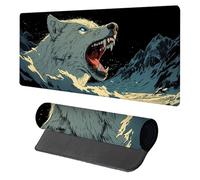 Tapis de Souris Loup, Tapis de Souris XXL 1600x800x3mm, sous Main Bureau Gamer avec Base en Caoutchouc, Gaming Accessoire, Accessoires Bureau, Grand Mouse Pad Gaming, pour Maison, Gamer, Blanc V-6272
