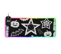 Tapis de souris lumineux noir et blanc pour ordinateur de bureau moderne, motif étoile, citrouille, chauve-souris, 89,9 x 40,9 cm