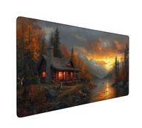 Tapis de Souris Maison en Rondins Tapis de Souris Gaming XXL 800x300x3mm, Forêt Tapis de Bureau avec Bords Surpiqués et Dos Antidérapant, Mouse Pad, Mousepad pour PC, Ordinateur, Gaming, Model 817