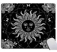 Tapis de souris mandala céleste, vintage, bohème, soleil, lune, noir, blanc, chic, univers mystique, ciel étoilé, base en caoutchouc, tapis de souris d'ordinateur pour souris sans fil, 30 x 24,9 cm