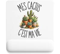 Tapis de Souris Mes Cactus C'est Ma Vie | Tapis Ergonomique avec Repose-Poignet Intégré | Idée Cadeau Homme Femme Bureau Anniversaire Noël | Imprimé en Bretagne