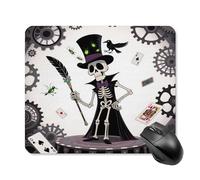 Tapis de souris mignon avec base en caoutchouc antidérapant, baguette magique, squelette, magicien, tapis de souris carré amusant pour bureau et jeux, accessoires informatiques décoratifs pour bureau
