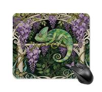 Tapis de souris mignon avec base en caoutchouc antidérapant caméléon glycine vigne drôle tapis de souris carré pour bureau et jeux, accessoires informatiques décoratifs pour bureau à domicile
