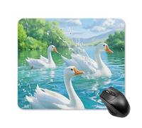 Tapis de souris mignon avec base en caoutchouc antidérapant, motif cygne, tapis de souris carré amusant pour bureau et jeux, accessoires informatiques décoratifs pour bureau à domicile