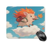 Tapis de souris mignon avec base en caoutchouc antidérapant, motif sanglier chevauchant un nuage, tapis de souris carré amusant pour bureau et jeux, accessoires informatiques décoratifs pour bureau à