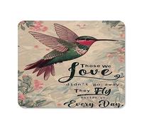 Tapis de souris mignon avec motif colibri « Those We Love Don't Go Away » - Carré - Imperméable - Base en caoutchouc antidérapant - Cadeau pour ordinateur portable - 20,3 x 25,4 cm