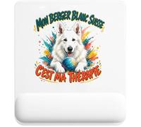 Tapis de Souris Mon Berger Blanc Suisse C'est ma thérapie | Tapis Ergonomique 22 × 18 cm Repose-Poignet en Mousse | Bureau Télétravail Études | Cadeau Homme Femme Anniversaire Noël
