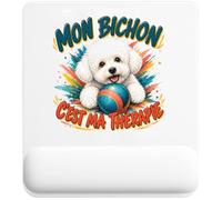 Tapis de Souris Mon Bichon C'est ma thérapie | Tapis Ergonomique 22 × 18 cm Repose-Poignet en Mousse | Bureau Télétravail Études | Cadeau Homme Femme Anniversaire Noël