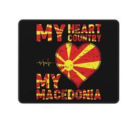 Tapis De Souris Mon Cœur, Mon Pays, Ma Macédoine Mousepad De Bureau Lavable Accessoires De Jeu Mac Et Pc avec Bords Surpiqués Tapis De Bureau pour Ordinateur Bureau Gaming 25X30Cm
