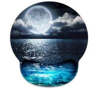 Tapis de souris Moon and Blue Ocean avec repose-poignet, mignon tapis de souris sur mesure en caoutchouc antidérapant, ergonomique, repose-poignet pour ordinateur portable (océan et lune)