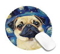 Tapis de souris motif carlin nuit étoilée, jaune et bleu, antidérapant, lavable, pour la maison, le bureau, choix parfait pour les amoureux des animaux, rond, 20,3 x 20,3 cm