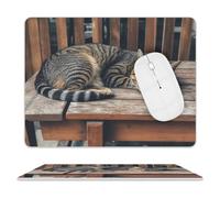 Tapis de souris motif chat endormi sur un banc en bois, tapis de souris lavable et antidérapant pour homme et femme, tapis de protection pour ordinateur portable, bureau, maison, travail