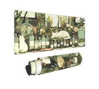 Tapis de souris motif chat mignon vert XL 80 x 30 cm Style esthétique Kawaii Grand tapis de souris de jeu Base en caoutchouc antidérapant Bords cousus pour la maison et le bureau