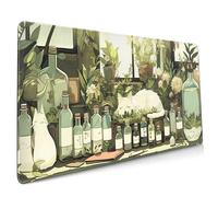 Tapis de souris motif chat mignon vert XXL 90 x 40 cm Style esthétique Kawaii Grand tapis de souris de jeu Base en caoutchouc antidérapant Bords cousus pour la maison et le bureau