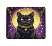 Tapis de souris motif chat mystique, yeux dorés sur fond de lune violette, design élégant sorcière pour Halloween, bureau et maison, tapis de souris de jeu antidérapant, carré, 20,3 x 25,4 cm