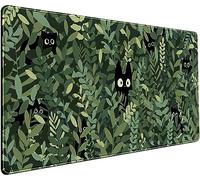 Tapis de souris motif chats mignons animés et feuilles vertes Kawaii, taille XXL, grand tapis de souris étendu pour jeux vidéo, pour ordinateur portable, clavier, artistique, tapis de bureau pour