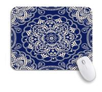 Tapis De Souris Motif De Fleur Bleu Mandala Tibétain Asiatique À Découper Tapis De Souris Carré Base en Caoutchouc Antidérapante Tapis Souris, pour Ordinateur Portable, Ordinateur, 25 x 30cm