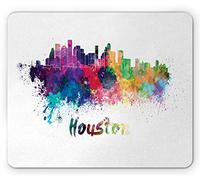 Tapis De Souris Motif De La Ligne d'horizon De La Ville De Houston L'État Fédéral du Texas en Éclaboussures D'Aquarelle Tapis De Souris D'Ordinateur Doux Bureau Tapis Souris, pour Jeux, 25x30cm