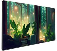 Tapis de souris motif feuilles vertes, grand tapis de souris XXL pour jeux vidéo, esthétique, tapis de souris pour ordinateur portable, femme, 80 x 40 cm