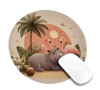 Tapis de souris motif hippopotame tropical et flamants roses, motif pêche terreuse, bord cousu, tapis de souris de jeu antidérapant et lavable en caoutchouc pour la maison et le bureau, rond 20 x 2