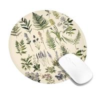 Tapis de souris motif jardin botanique vert, motif plantes herbacées vintage à bords cousus, antidérapant, lavable, pour la maison et le bureau, rond, 20,3 x 20,3 cm