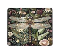 Tapis de souris motif libellule botanique, design élégant vert, motif floral, antidérapant, pour la maison et le bureau, carré, 20,3 x 25,4 cm