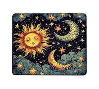 Tapis de souris motif soleil céleste lune étoiles style vintage astrologie coloré cosmique antidérapant pour la maison et le bureau carré 20,3 x 25,4 cm