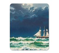 Tapis de souris motif vagues orageuses vintage, antidérapant, bords cousus, imperméable, version verticale avec joli motif pour jeu, travail, ordinateur, bureau, 25 x 30 cm