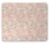 Tapis De Souris Motifs De Plantes d'arbre À Petites Fleurs De Style Dessin Animé Consécutif De Multitude Rose Pêche Tapis De Souris Carré Doux Tapis Souris, pour Maison, Jeux, 25x30cm