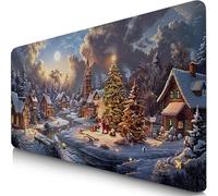 Tapis de Souris Noël 1500x800x3mm Sous Main Bureau avec Base Anti-Dérapage Village Tapis de Souris Gamer Imperméable, Mouse Pad avec Coutures sur Les Bords, Accessoire Bureau pour Gamer, Cadeau F0-733
