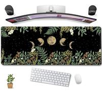 Tapis de souris noir avec motif feuilles tropicales vertes, tapis de souris mignon lune animé, pour femme, décoration de bureau, clavier, ordinateur portable, tapis de souris XL pour jeux vidéo avec