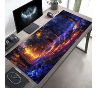 Tapis de Souris Noir Grand Tapis Souris XXL, ForêT Mouse Pad Bureau Gamer, à Bords Cousus, Base en Caoutchouc Antidérapante, sous Main pour Clavier et Mouse Pad, Cadeau 1200x600x3mm PjY7268 W-E