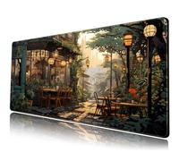 Tapis de souris nostalgique paisible, café, art rétro, grand tapis de souris et de jeu, anime, XL, plantes vertes, esthétique, pour ordinateur portable, 80 x 30 cm, décoration de bureau mignonne