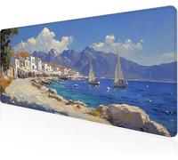 Tapis De Souris Océan,Sous Main Bureau Petite Ville Tapis De Souris XXL Gaming 600x400x3mm Protege Bureau Avec Base AntidéRapante,Durable ImperméAble Tissu Texturé Microtissu AméLiore PréCision Y1-915