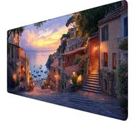 Tapis de Souris Océan Tapis de Souris Gamer XXL 700x300x3mm Mouse Pad Petite Ville, Bords Surpiqués, Base en Caoutchouc Imperméable et Antidérapante, Améliore la Précision et la Vitesse, Jeux Y7-346