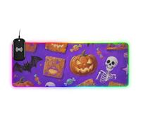 Tapis de souris orange Evil Halloween squelette charge fil lumineux jeu longue écriture 90,9 x 40,9 cm cool tapis de souris