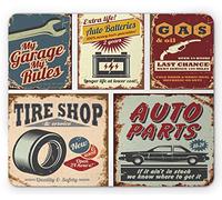 Tapis De Souris Panneaux De Voitures Anciennes des Années 1950 Publicité Automobile Réparation De Véhicules Entretien Tapis De Souris Carré Doux Tapis De Souris D'Ordinateur, 25x30cm