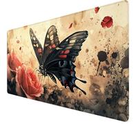 Tapis de Souris Papillon Tapis de Souris Gamer XXL 500x250x3mm Mouse Pad Fleur, Bords Surpiqués, Base en Caoutchouc Imperméable et Antidérapante, Améliore la Précision et la Vitesse, Jeux Y7-576