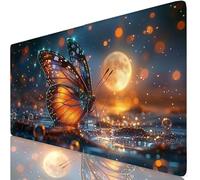 Tapis de Souris Papillon Tapis de Souris XXL 1400 x 600 mm, Mouse Pad Lune avec Base Anti-Dérapage, Design Durable et Imperméable, Améliore la précision et la Vitesse, Accessoire Bureau Gamer K0-909