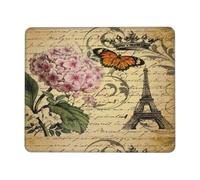 Tapis De Souris Papillon Vintage Français Paris Tour Eiffel Gamer Mouse Pad Portable Mouse Pad Anti-Dérapant Mousepad pour Ordinateur Pc Souris 25X30Cm