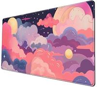 Tapis de souris pastel XXL - 80 x 40 cm - Motif nuages d'anime Kawaii - Joli tapis de clavier mignon - Grand tapis de souris de jeu pour gamer - Grand tapis de bureau pour femme - Décoration de bureau